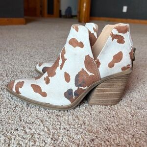 Cowprint heeled booties